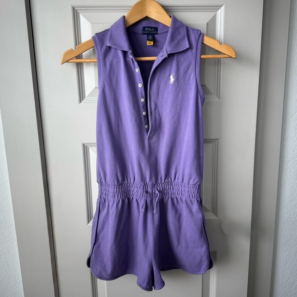 Polo Ralph Lauren girls purple button up romper size medium - Picture 2 of 7